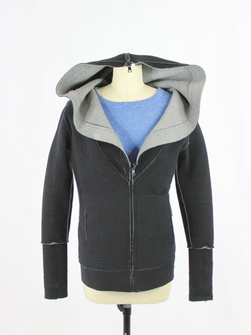 NORMA KAMALI Dark Grey Cotton Neoprene Full Zip Oversized Hoodie Jacket, Size S